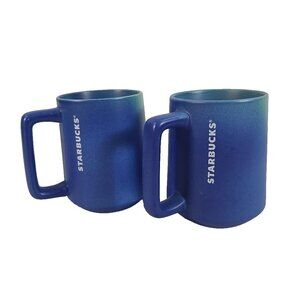Starbucks Blue Matte Ceramic Coffee Mug Set 14oz Modern Minimalist Pair